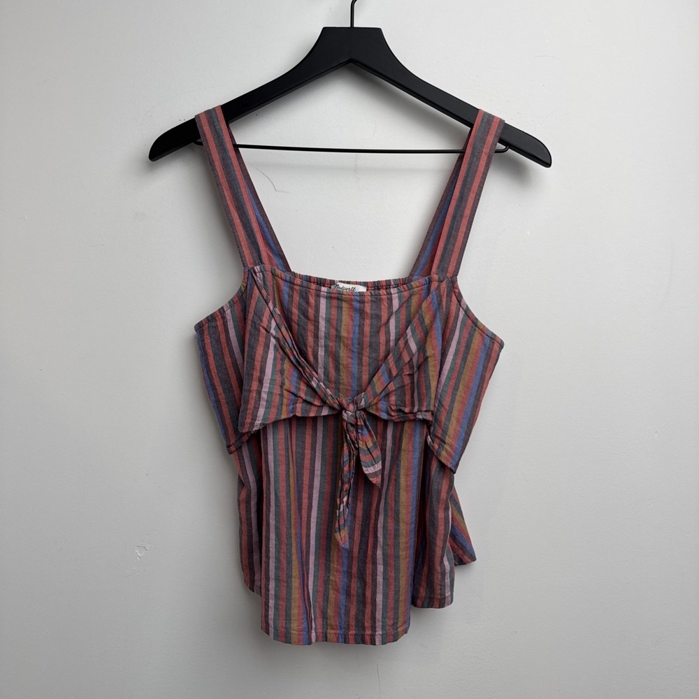 Madewell Tank Top Womens 4 Pink Stripe Tie Front Cami Cute Sleeveless Cotton
